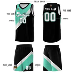 Black Bright Green Gray Diagonal Stripes Color Block Basketball Jersey 5