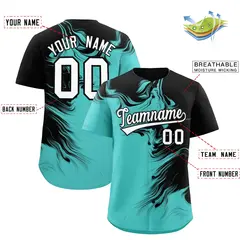 Black Bright Green Ink Pattern Authentic Baseball Jersey 2