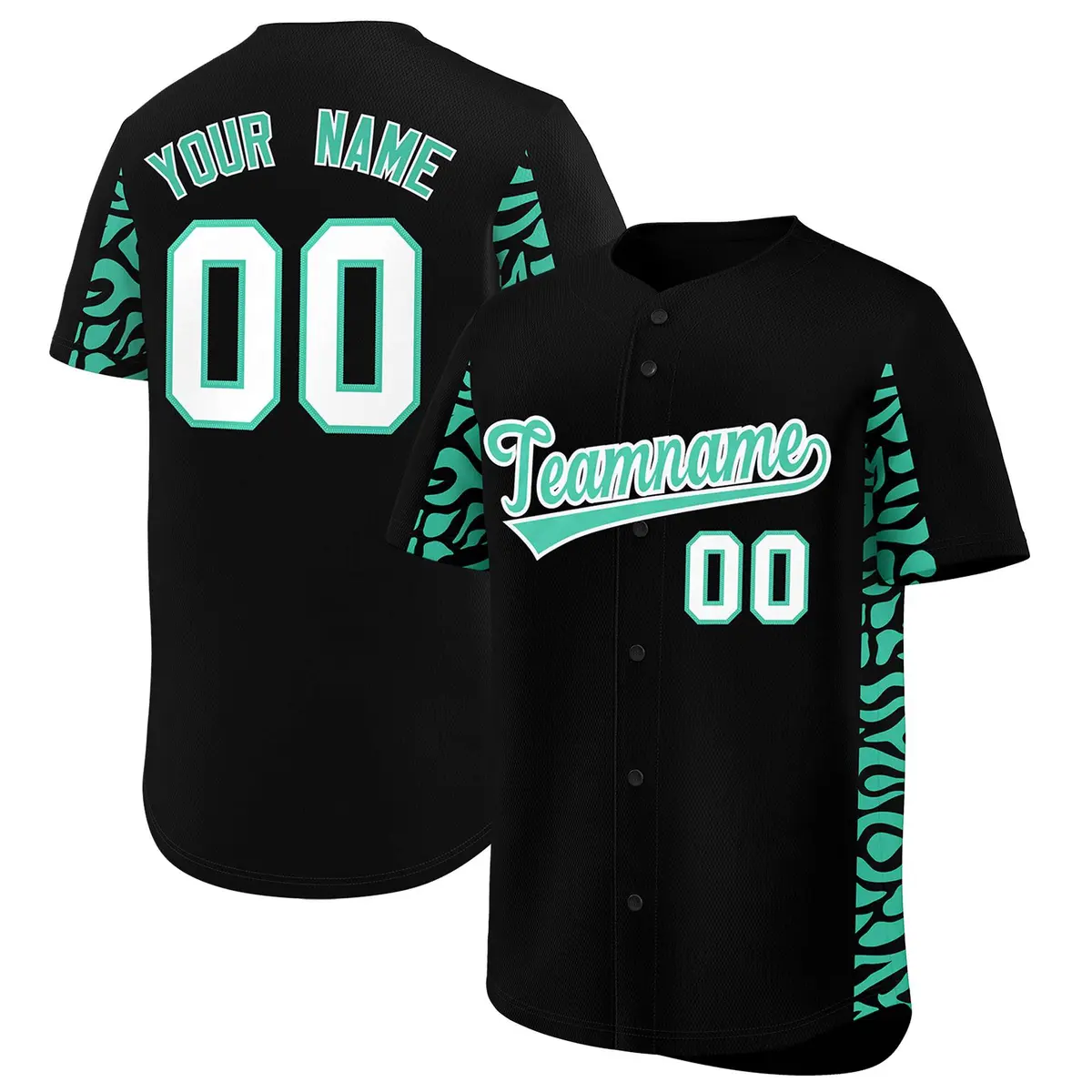 Black Bright Green Leopard Graffiti Side Baseball Jersey