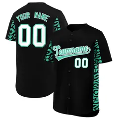 Black Bright Green Leopard Graffiti Side Baseball Jersey 1