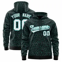 Black Bright Green Leopard Print Varsity Full-Zip Letterman Jacket Hoodie 1