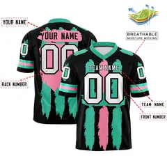 Black Bright Green Light Pink Graffiti Flag Football Jersey 2