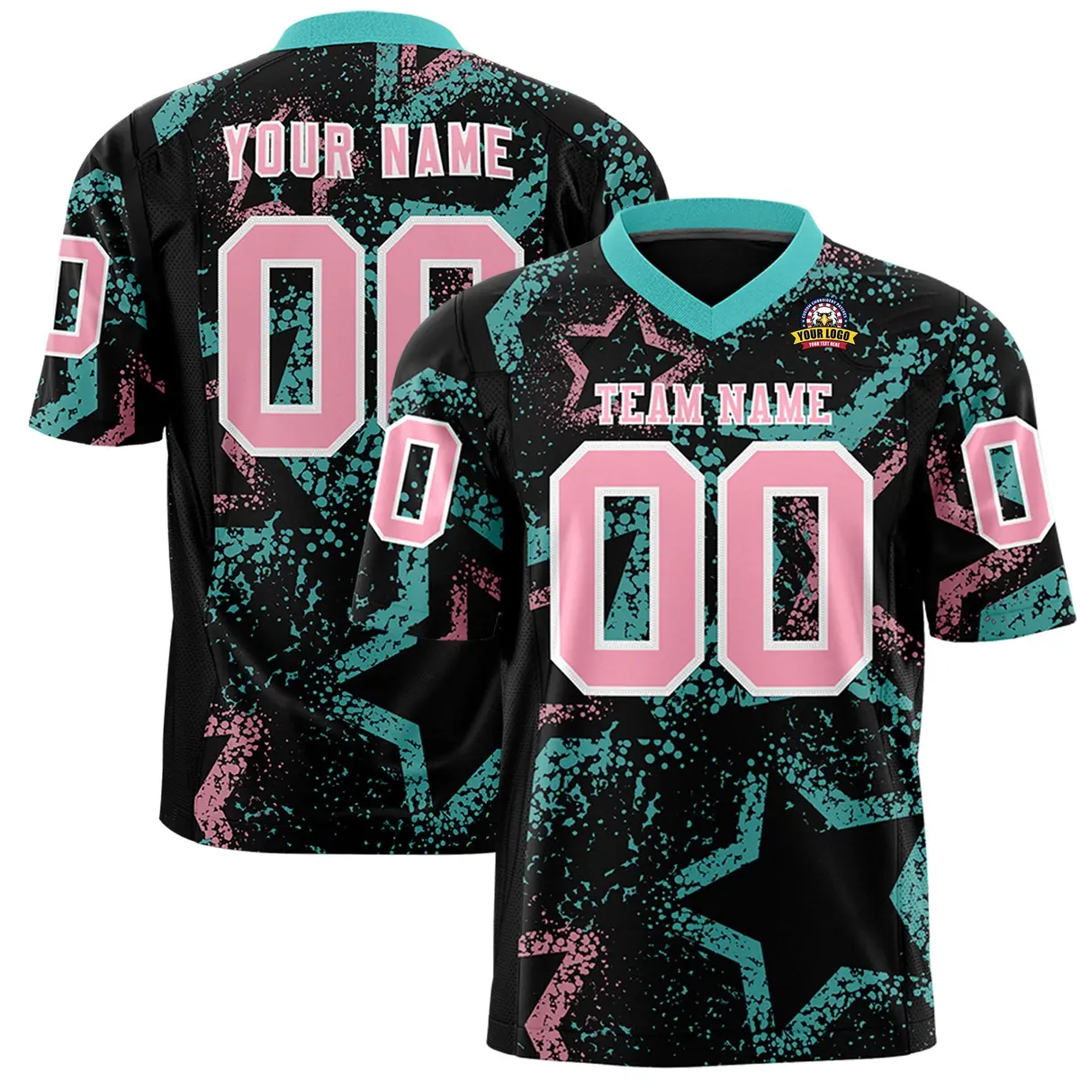 Black Bright Green Light Pink Star Graffiti Football Jersey