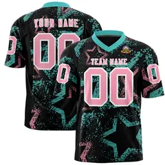 Black Bright Green Light Pink Star Graffiti Football Jersey 1