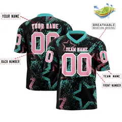 Black Bright Green Light Pink Star Graffiti Football Jersey 2