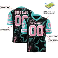 Black Bright Green Light Pink Star Pattern Football Jersey 2