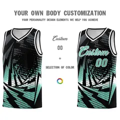 Black Bright Green Lightning Halftone Dot Basketball Jersey 3