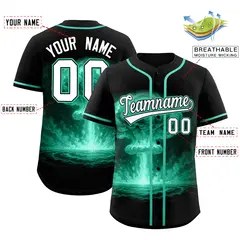 Black Bright Green Nuclear Blast Graffiti Full Button Baseball Jersey 2