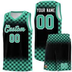Black Bright Green Plaid Basketball Jersey for Teams