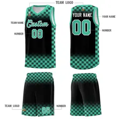 Black Bright Green Plaid Basketball Jersey for Teams 5