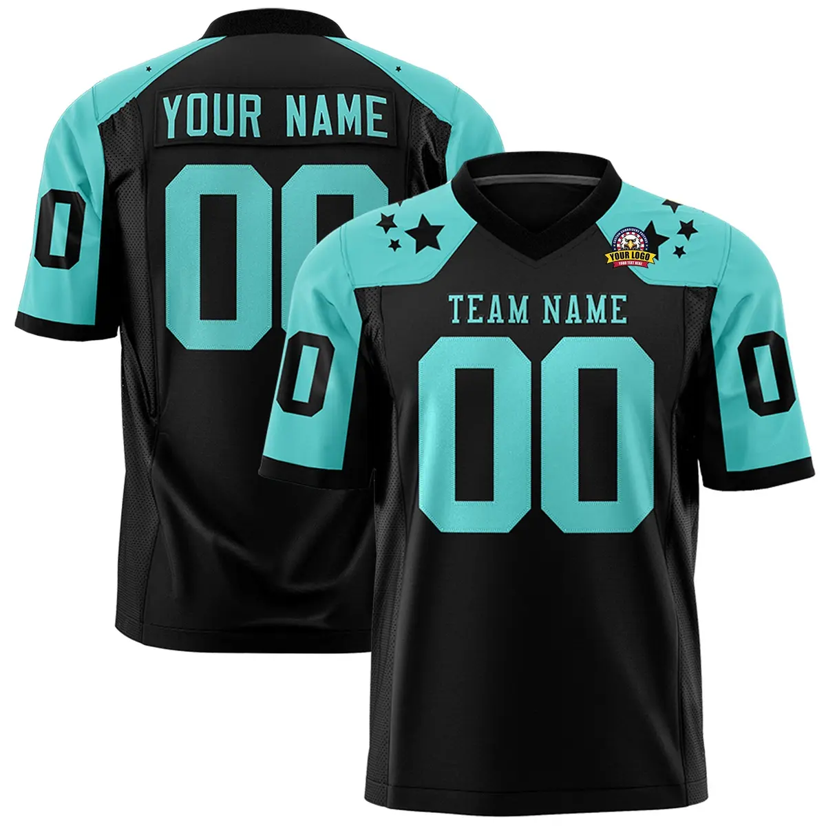 Black Bright Green Shoulder Star Pattern Flag Football Jersey