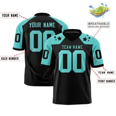 Black Bright Green Shoulder Star Pattern Flag Football Jersey 2
