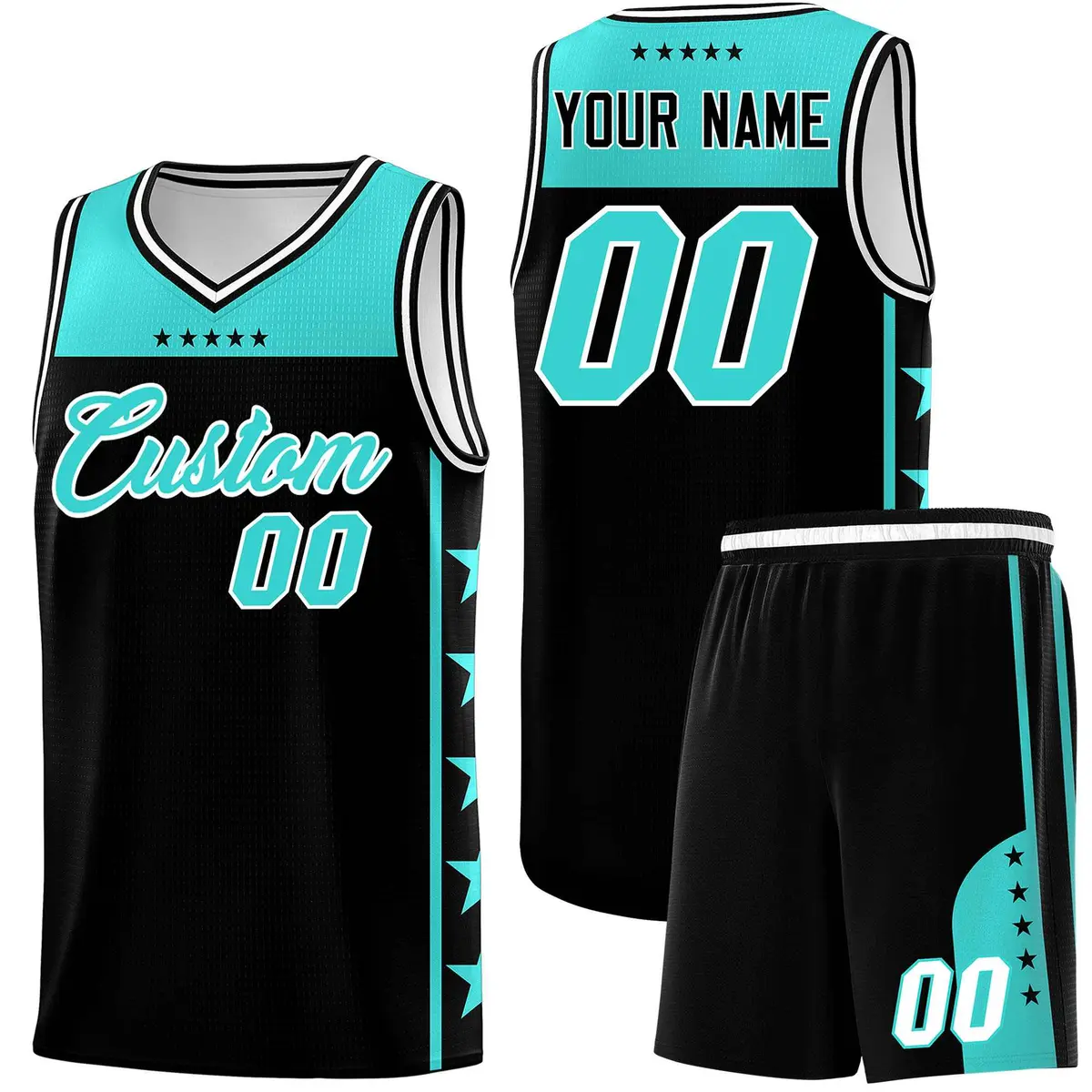 Black Bright Green Star Pattern Team Basketball Jersey