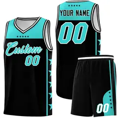 Black Bright Green Star Pattern Team Basketball Jersey 1