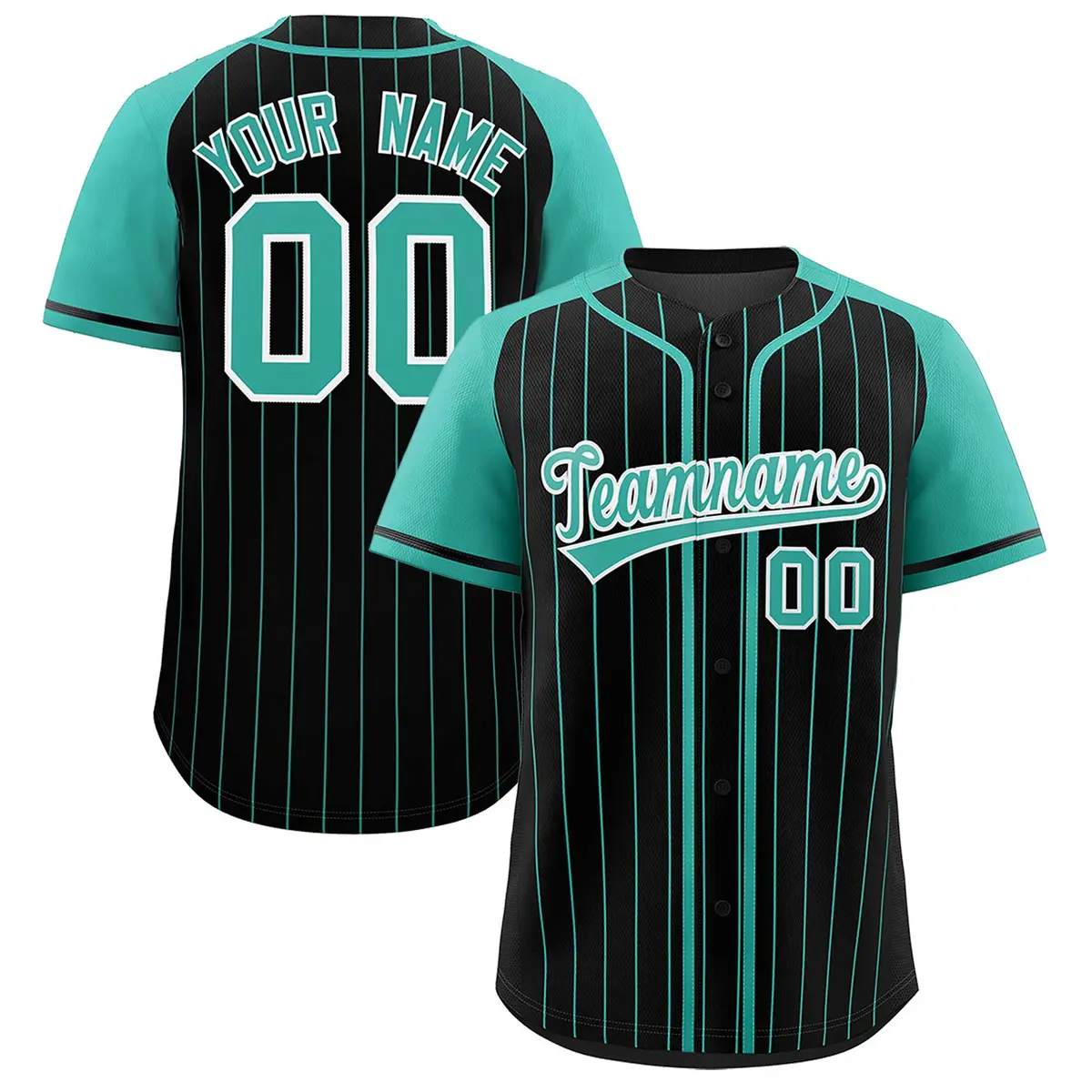 Black Bright Green Stripe Raglan Baseball Jersey