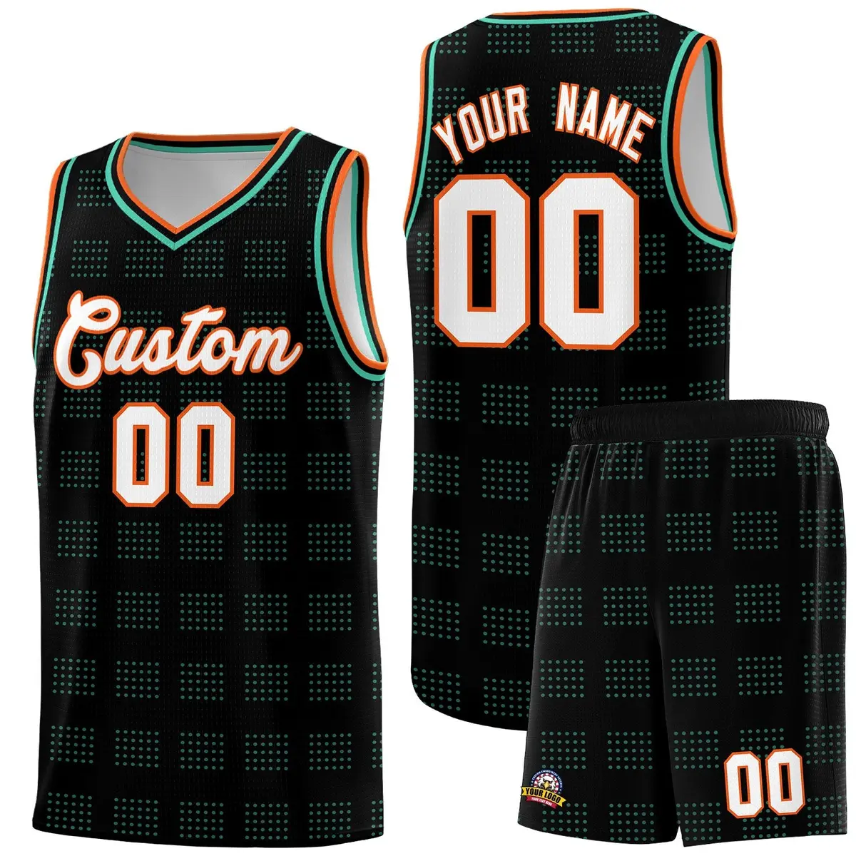 Black Bright Green Trailblazer Dot Pattern Basketball Jersey