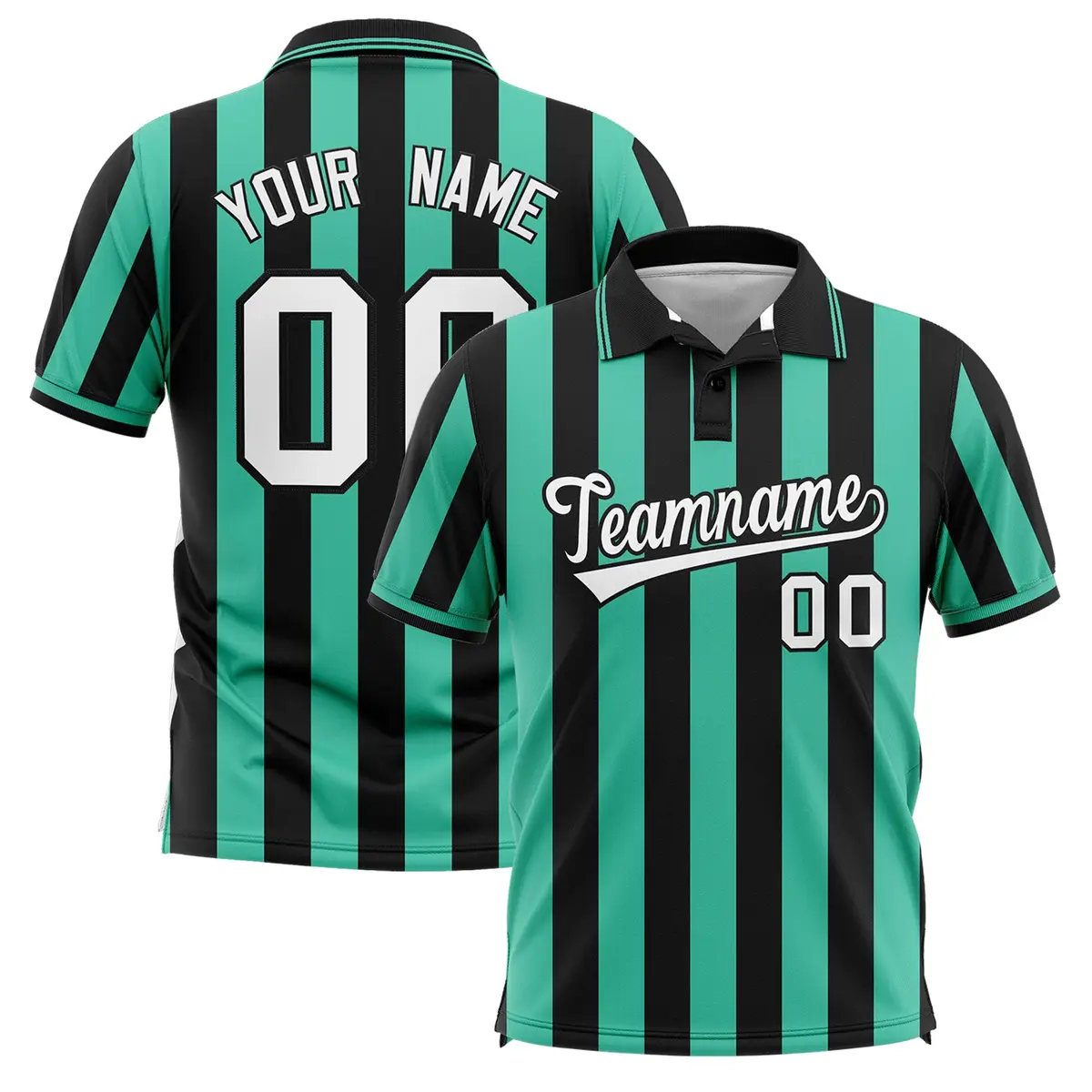 Black Bright Green Vertical Stripes Performance Polo Shirt