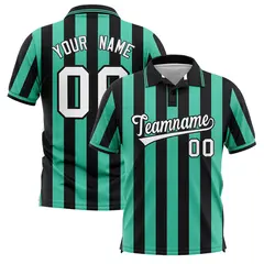 Black Bright Green Vertical Stripes Performance Polo Shirt