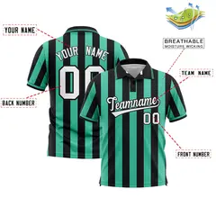 Black Bright Green Vertical Stripes Performance Polo Shirt 2