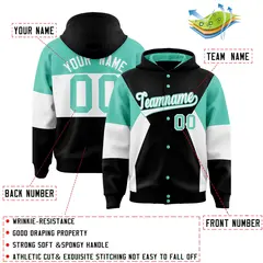 Black Bright Green-White Color Block Varsity Letterman Jacket Hoodie 4