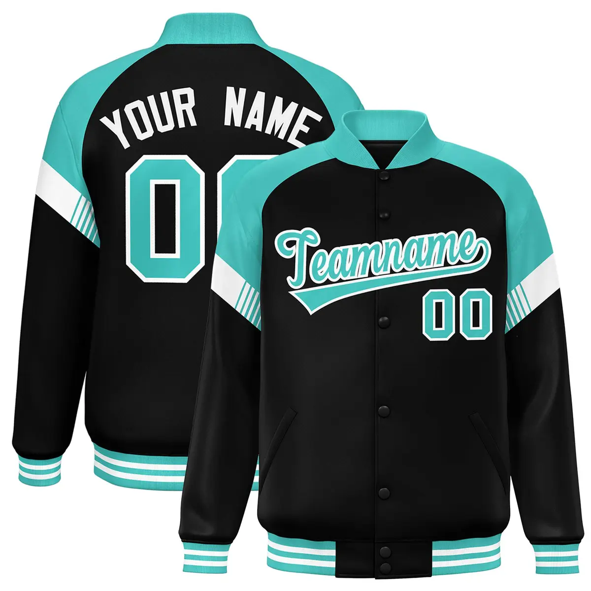 Black Bright Green-White Color Block Varsity Letterman Jacket