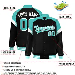 Black Bright Green-White Color Block Varsity Letterman Jacket 2