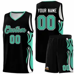 Black Bright Green White Graffiti Side Curve Basketball Jersey Sets 1