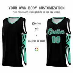 Black Bright Green White Graffiti Side Curve Basketball Jersey Sets 3
