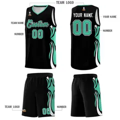 Black Bright Green White Graffiti Side Curve Basketball Jersey Sets 5