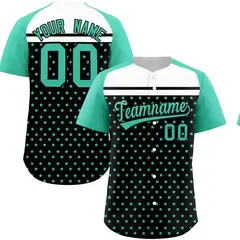 Black Bright Green-White Raglan Star Print Baseball Jersey
