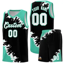 Black Bright Green-White Sparkle Pattern Basketball Kits