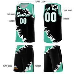 Black Bright Green-White Sparkle Pattern Basketball Kits 5