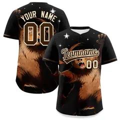 Black Brown Cream Animal Graffiti Pattern Baseball Jersey 1