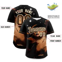 Black Brown Cream Animal Graffiti Pattern Baseball Jersey 2