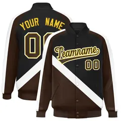 Black Brown Raglan Varsity Full-Snap Letterman Baseball Jacket 1