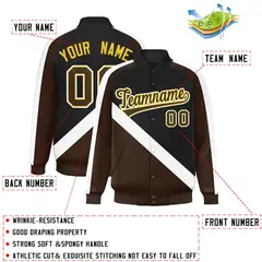 Black Brown Raglan Varsity Full-Snap Letterman Baseball Jacket 2
