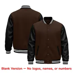 Black Brown White Raglan Varsity Full-Snap Letterman Jacket 5