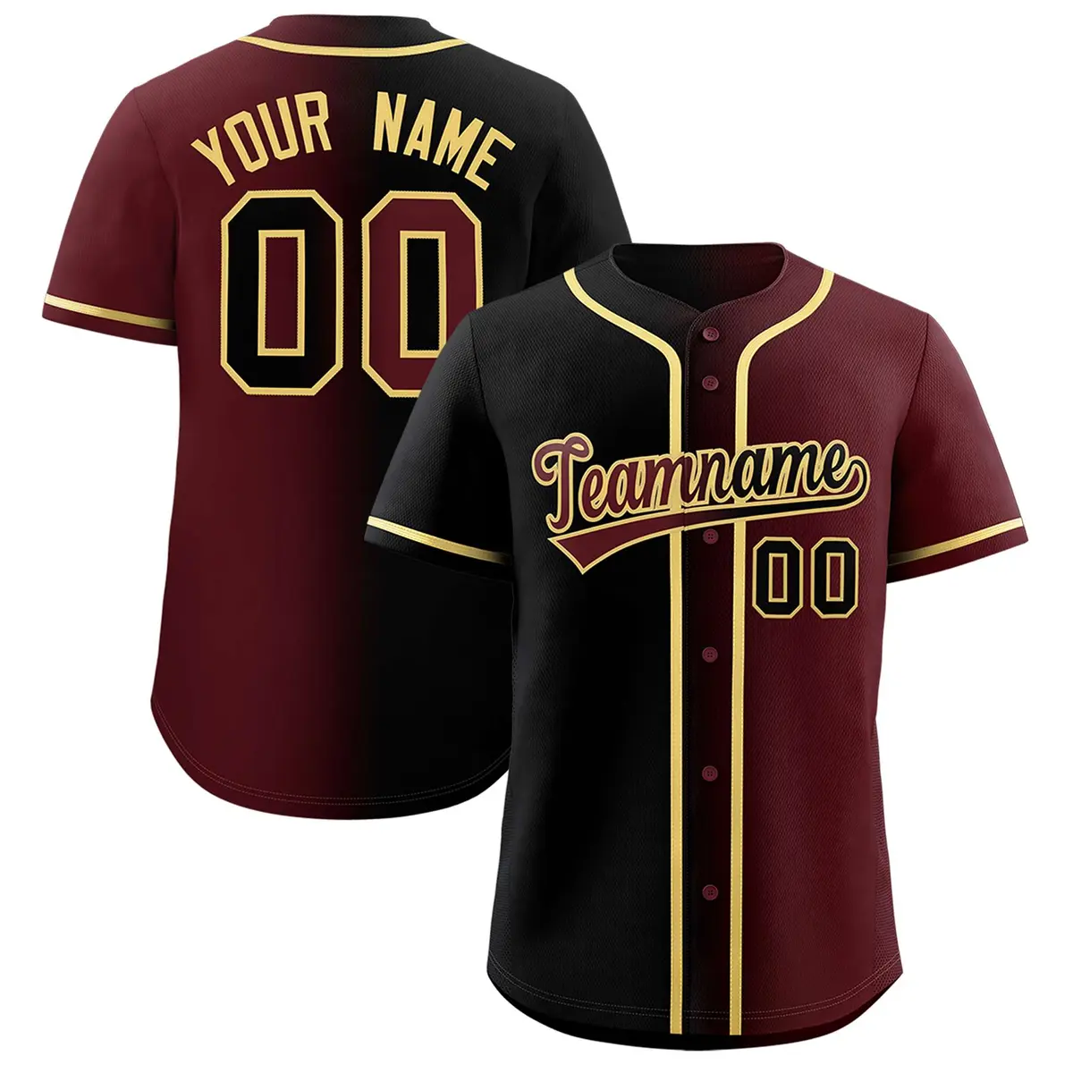 Black Burgundy Two Tone Gradient Fashion Baseball Jersey