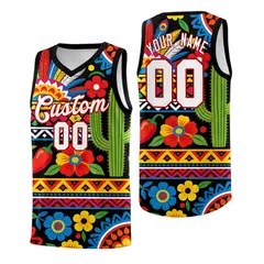 Black Cactus Mexican Colors Graffiti Basketball Jersey 1