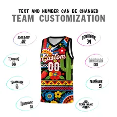Black Cactus Mexican Colors Graffiti Basketball Jersey 3