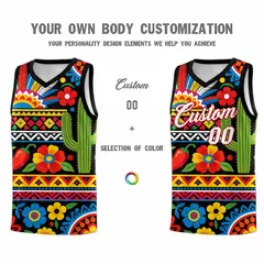 Black Cactus Mexican Colors Graffiti Basketball Jersey 4