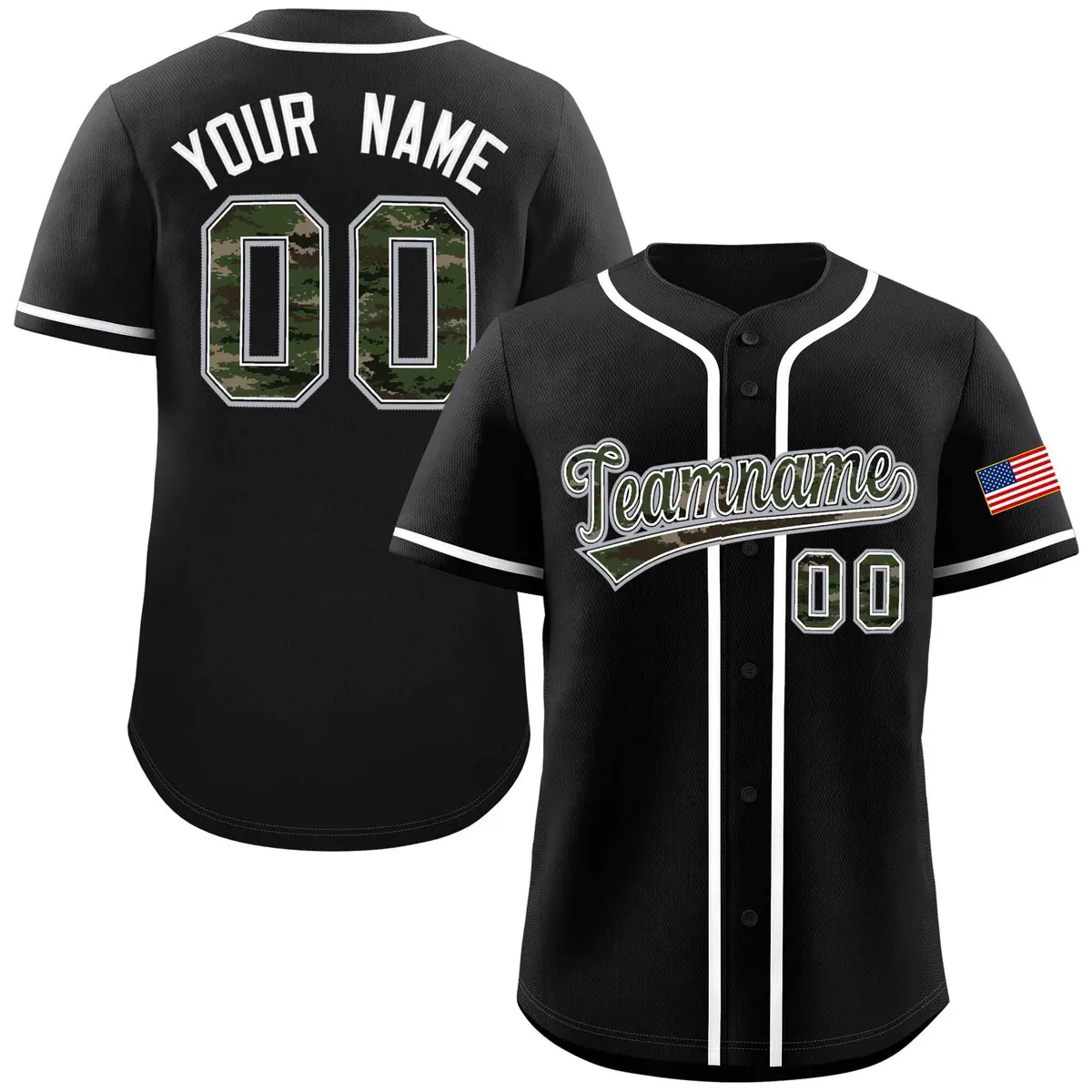 Black Camo Font Authentic Baseball Jersey