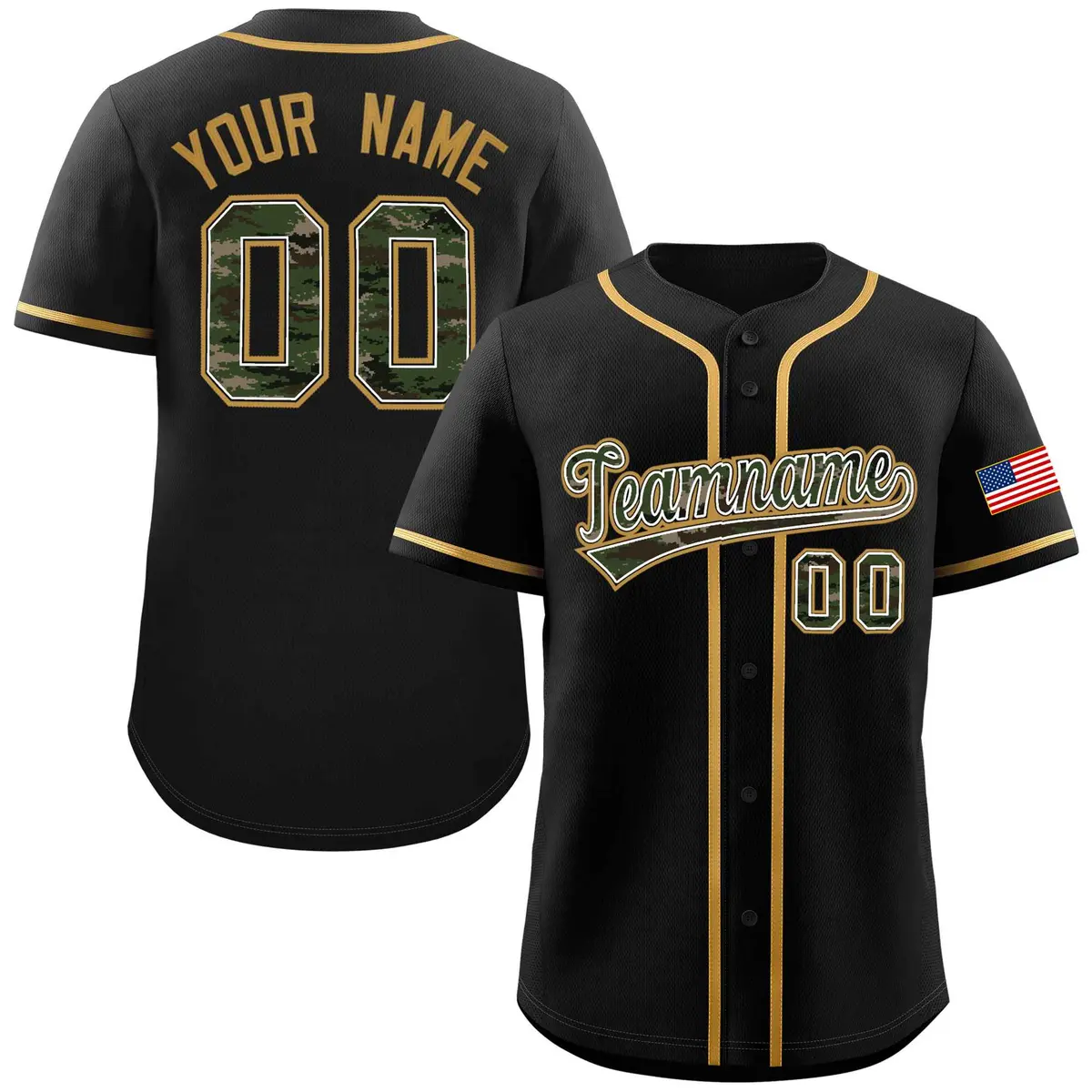 Black Camo Font Authentic Baseball Jersey