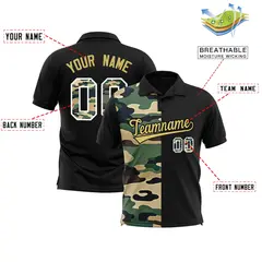 Black Camo Split Fashion Authentic Performance Polo Shirt 2