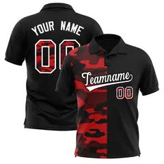 Black Camo Split Fashion Authentic Performance Polo Shirt