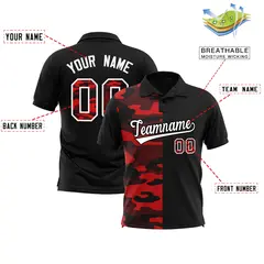 Black Camo Split Fashion Authentic Performance Polo Shirt 2
