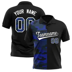 Black Camo Split Fashion Authentic Performance Polo Shirt
