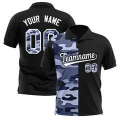 Black Camo Split Fashion Authentic Performance Polo Shirt