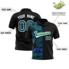 Black Camo Split Fashion Authentic Performance Polo Shirt 2