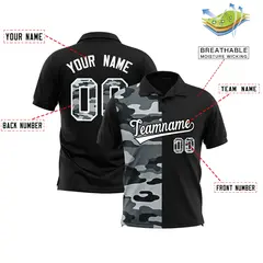 Black Camo Split Fashion Authentic Performance Polo Shirt 2